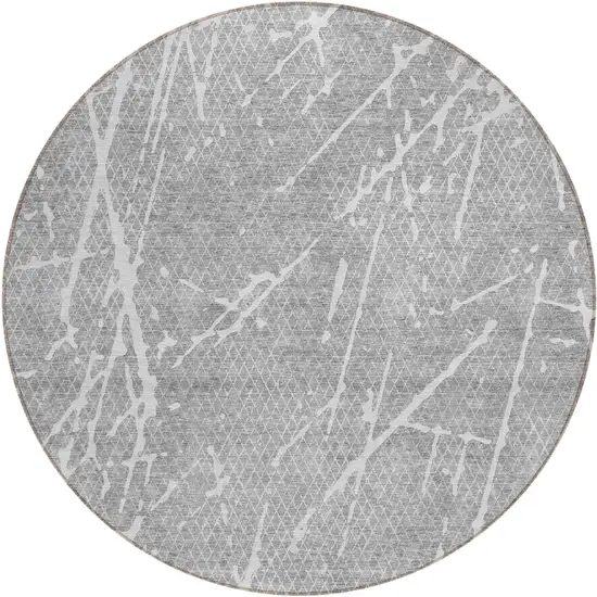 8' Gray Ivory And Silver Round Abstract Washable Indoor Outdoor Area Rug Photo 1