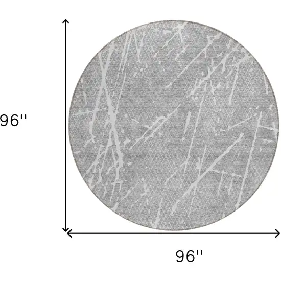 8' Gray Ivory And Silver Round Abstract Washable Indoor Outdoor Area Rug Photo 7