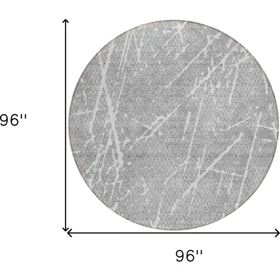 8' Gray Ivory And Silver Round Abstract Washable Indoor Outdoor Area Rug Photo 7