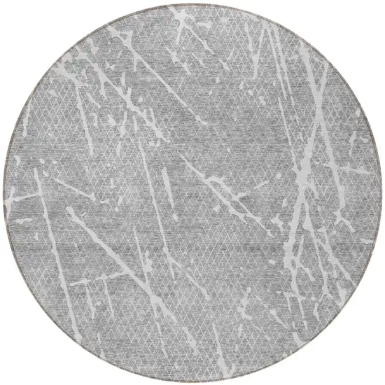 8' Gray Ivory And Silver Round Abstract Washable Indoor Outdoor Area Rug Photo 4