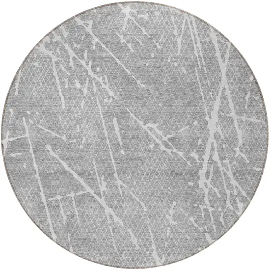 8' Gray Ivory And Silver Round Abstract Washable Indoor Outdoor Area Rug Photo 4