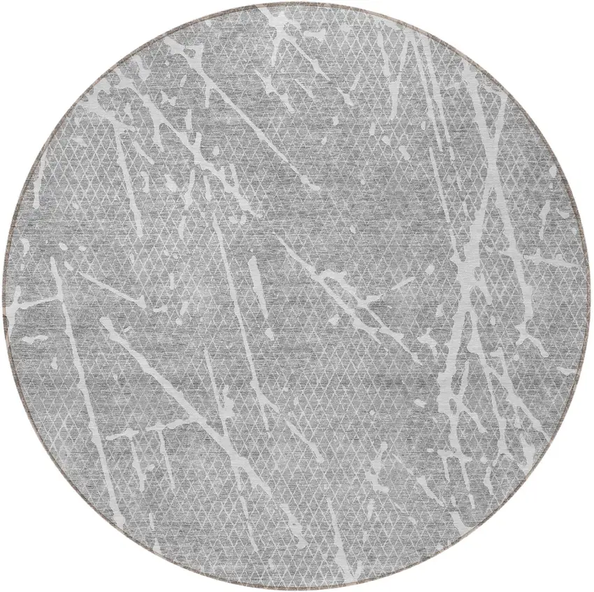 8' Gray Ivory And Silver Round Abstract Washable Indoor Outdoor Area Rug Photo 4