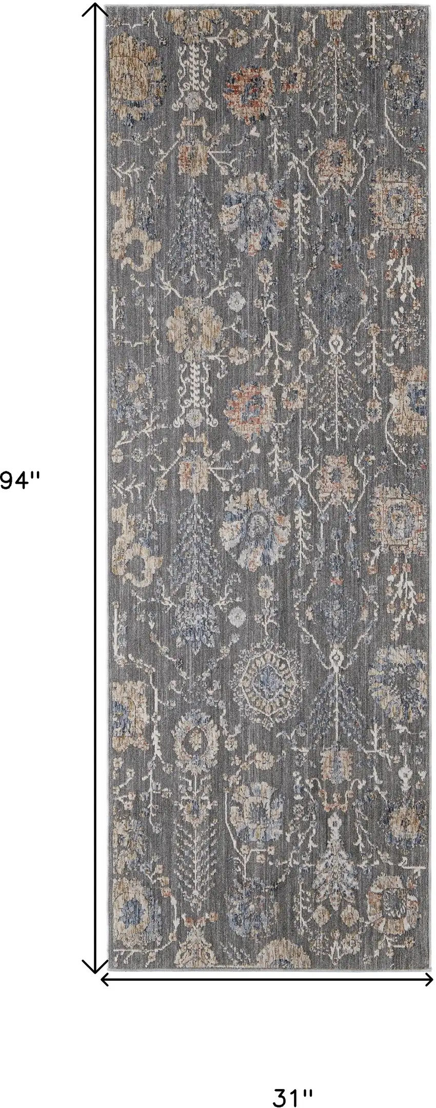 8' Gray Ivory And Tan Floral Power Loom Runner Rug Photo 4