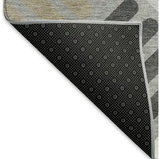 8' Gray Ivory And Tan Round Geometric Washable Indoor Outdoor Area Rug Photo 5