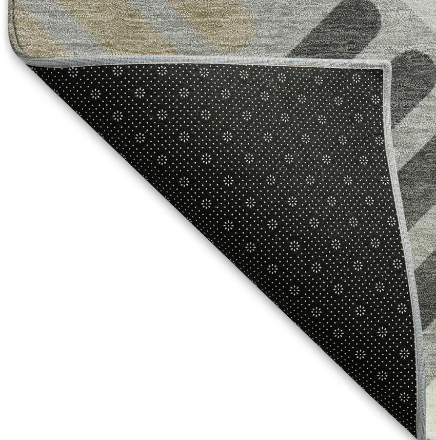 8' Gray Ivory And Tan Round Geometric Washable Indoor Outdoor Area Rug Photo 5