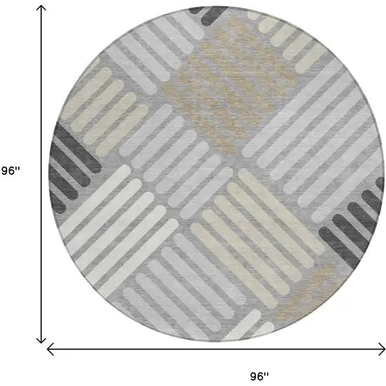 8' Gray Ivory And Tan Round Geometric Washable Indoor Outdoor Area Rug Photo 3