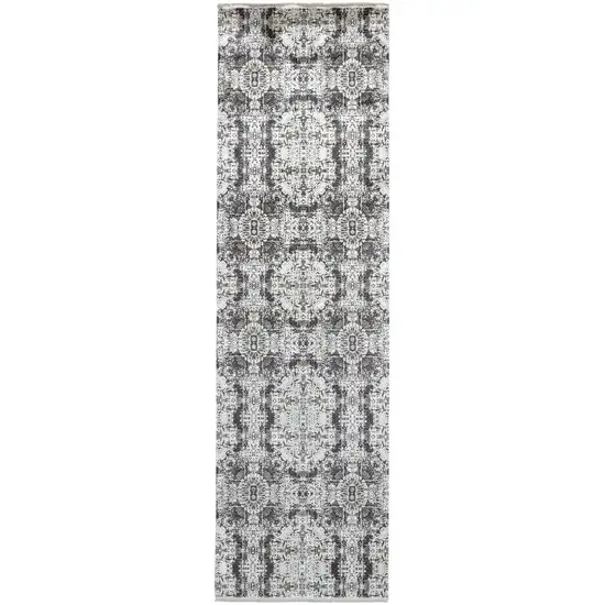 10' Gray Ivory And Taupe Abstract Area Rug With Fringe Photo 3