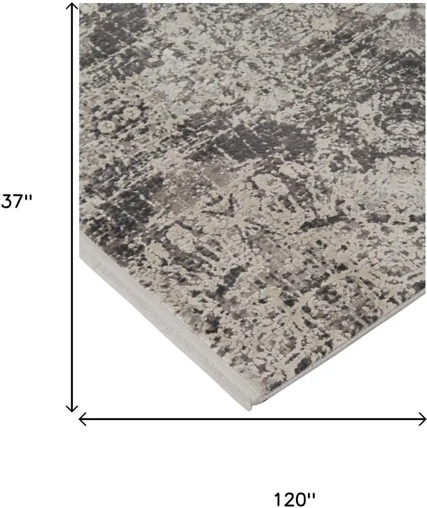 10' Gray Ivory And Taupe Abstract Area Rug With Fringe Photo 5