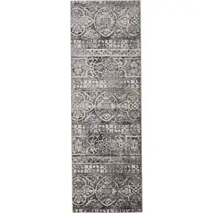 Photo of 8' Gray Ivory And Taupe Abstract Stain Resistant Runner Rug