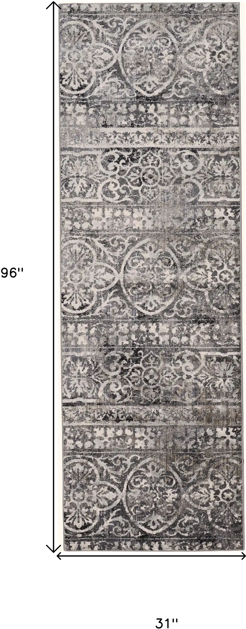 8' Gray and Ivory Abstract Runner Rug Photo 7