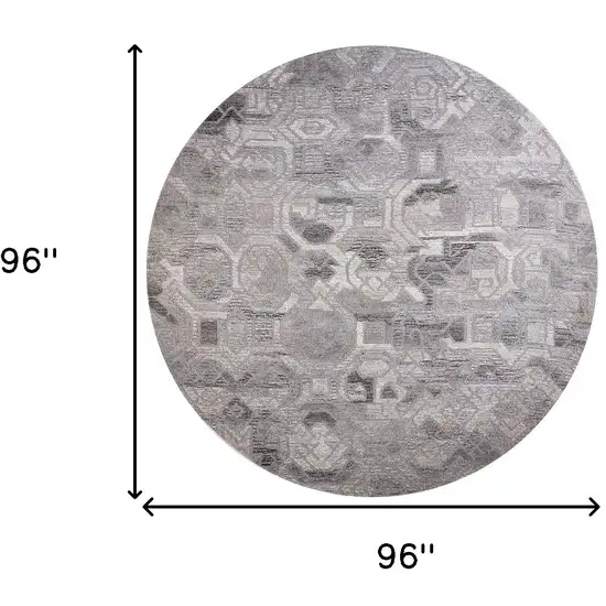 8' Gray and Ivory Round Wool Abstract Hand Tufted Area Rug Photo 3