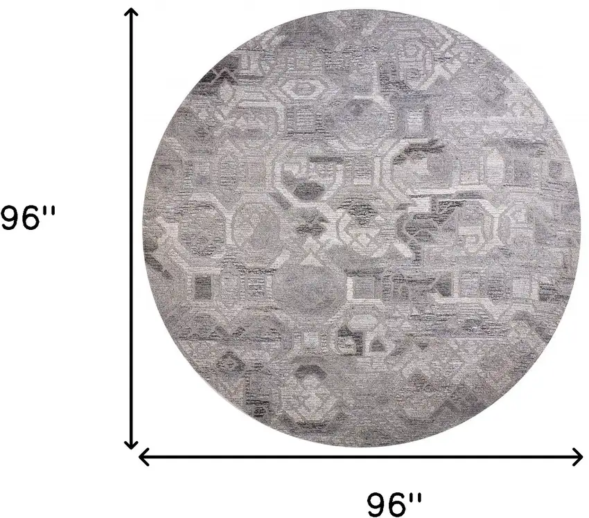 8' Gray and Ivory Round Wool Abstract Hand Tufted Area Rug Photo 3