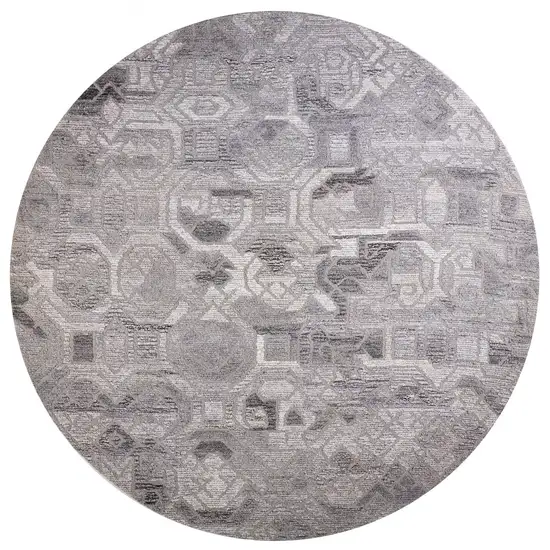 8' Gray and Ivory Round Wool Abstract Hand Tufted Area Rug Photo 2