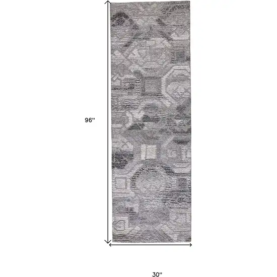 8' Gray Ivory And Taupe Wool Abstract Tufted Handmade Runner Rug Photo 8
