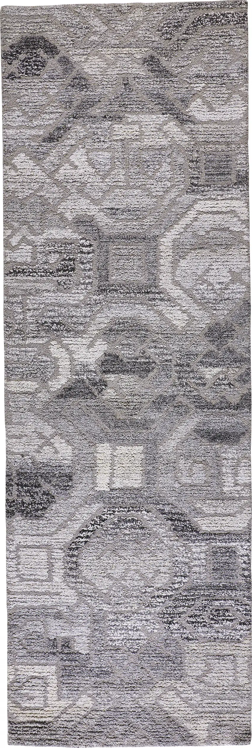 8' Gray Ivory And Taupe Wool Abstract Tufted Handmade Runner Rug Photo 1