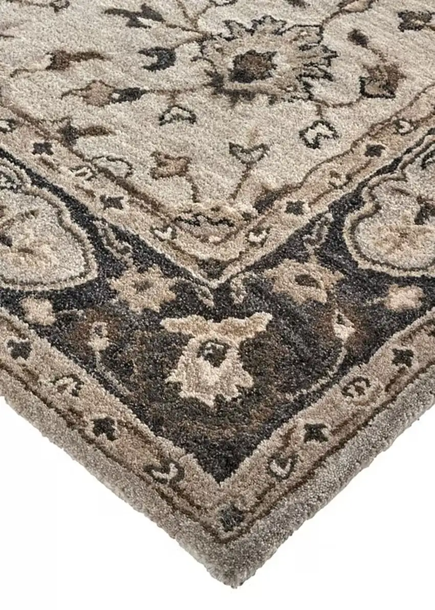 10' Gray and Ivory Wool Floral Hand Tufted Runner Rug Photo 4