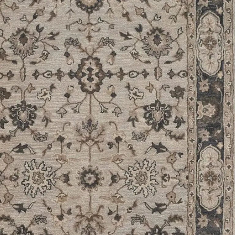 10' Gray Ivory And Taupe Wool Floral Tufted Handmade Stain Resistant Runner Rug Photo 3