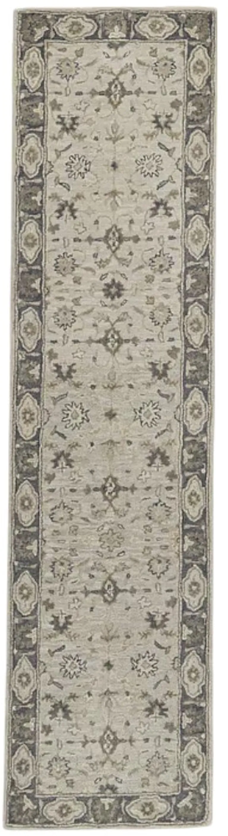 10' Gray Ivory And Taupe Wool Floral Tufted Handmade Stain Resistant Runner Rug Photo 5