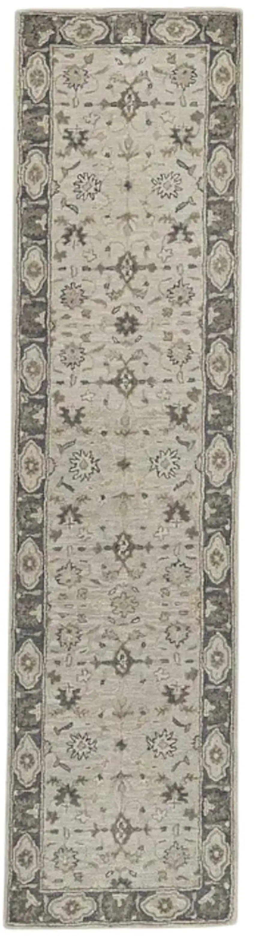 10' Gray and Ivory Wool Floral Hand Tufted Runner Rug Photo 3