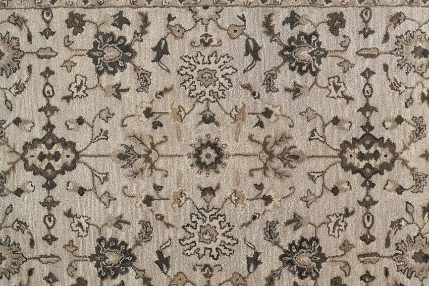10' Gray and Ivory Wool Floral Hand Tufted Runner Rug Photo 5