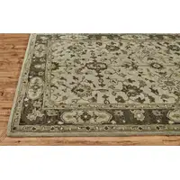 Photo of 10' Gray Ivory And Taupe Wool Floral Tufted Handmade Stain Resistant Runner Rug