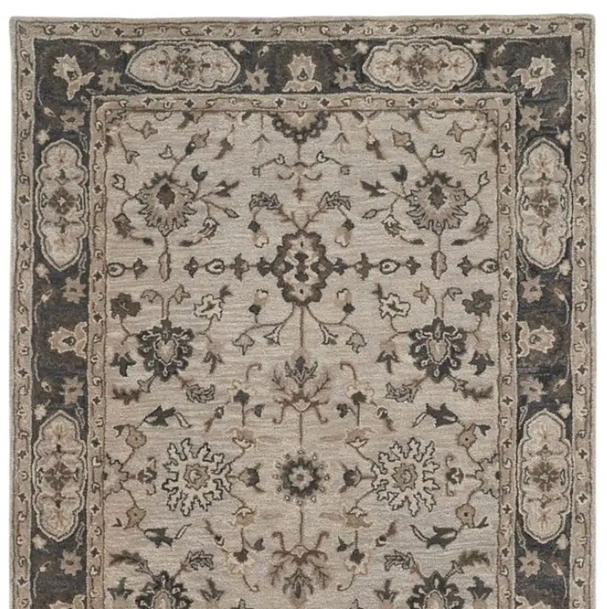 10' Gray and Ivory Wool Floral Hand Tufted Runner Rug Photo 9