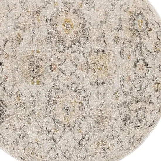 8' Gray Ivory And Yellow Floral Distressed Round Rug Photo 6