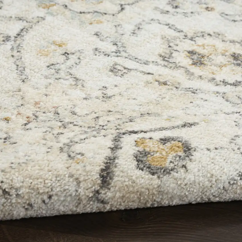 8' Gray Ivory And Yellow Floral Distressed Round Rug Photo 8