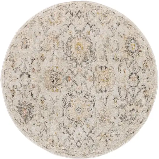 8' Gray Ivory And Yellow Floral Distressed Round Rug Photo 3
