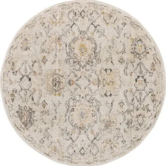 8' Gray Ivory And Yellow Floral Distressed Round Rug Photo 2