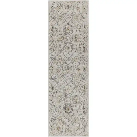 8' Gray Ivory And Yellow Floral Distressed Runner Rug Photo 2