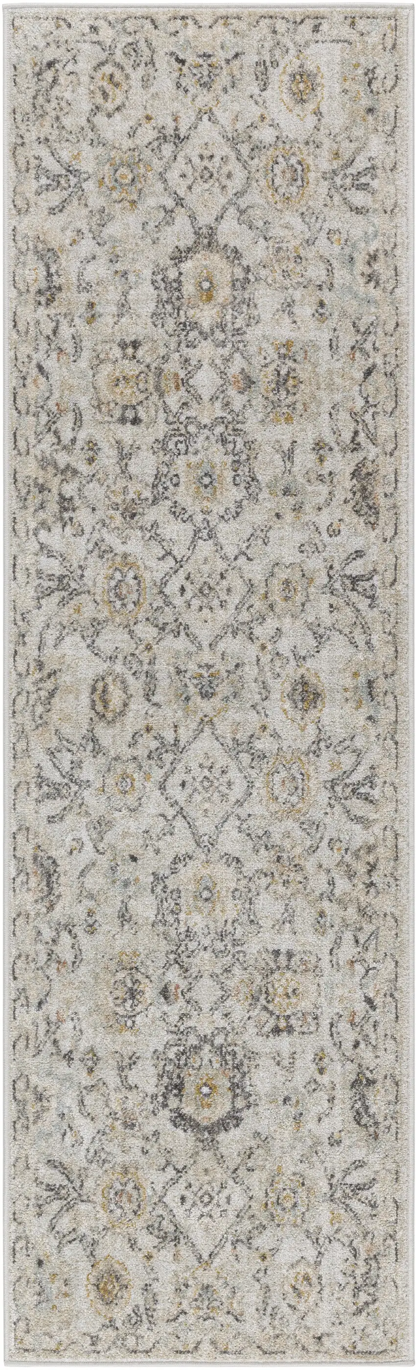 8' Gray Ivory And Yellow Floral Distressed Runner Rug Photo 2