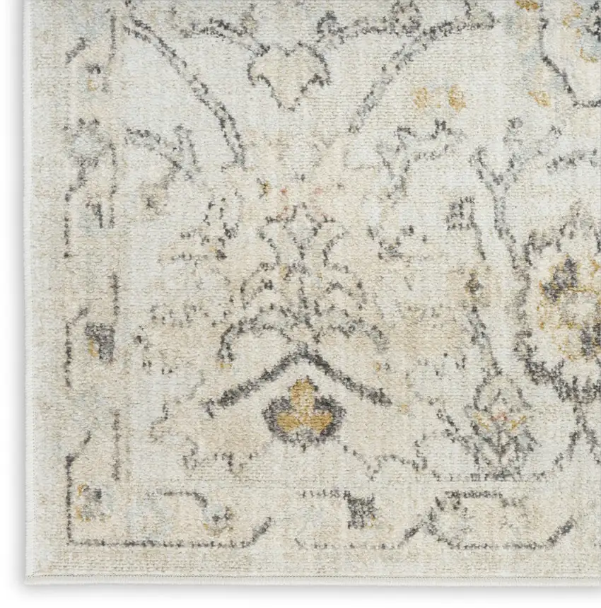 8' Gray Ivory And Yellow Floral Distressed Runner Rug Photo 9