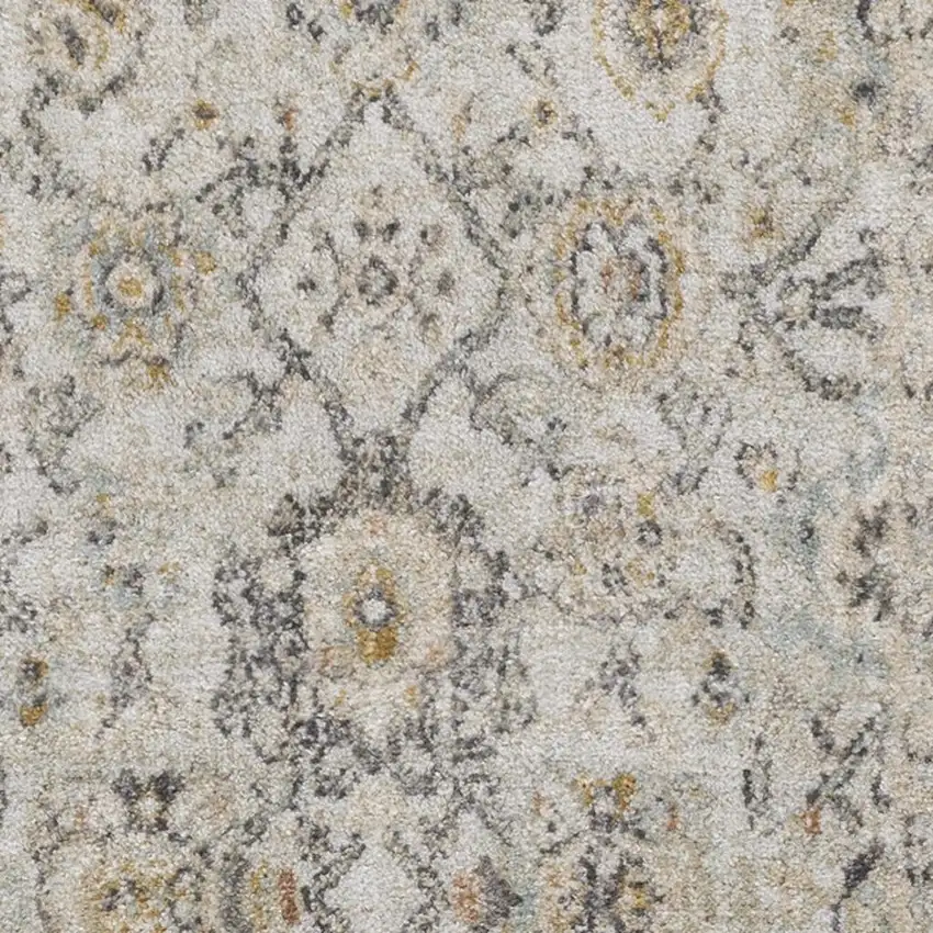 8' Gray Ivory And Yellow Floral Distressed Runner Rug Photo 3