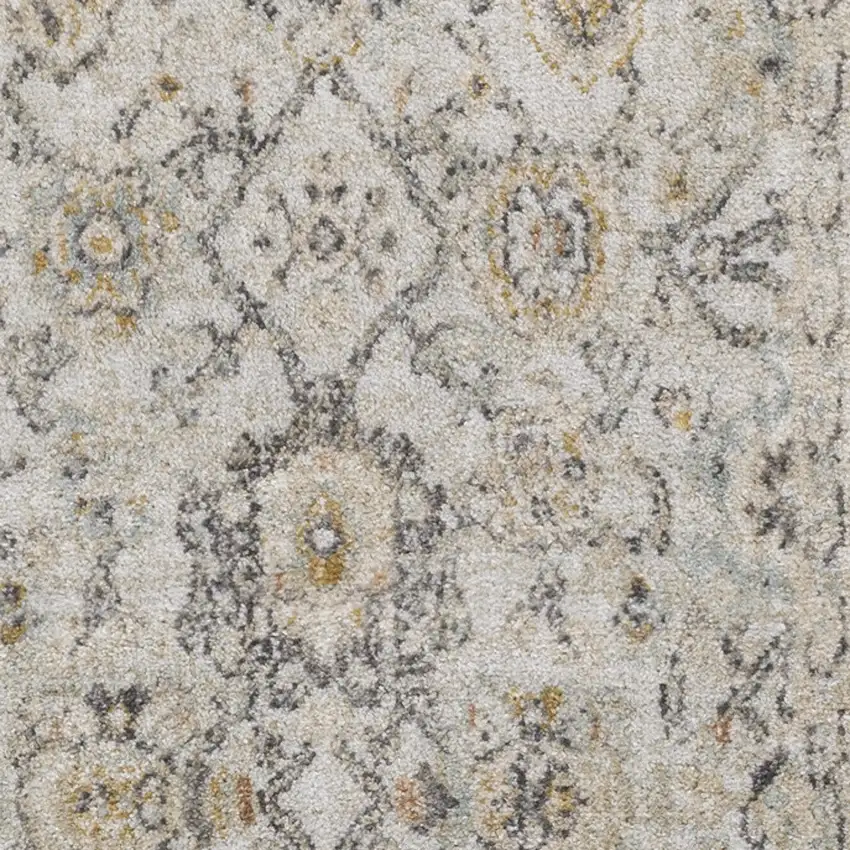 8' Gray Ivory And Yellow Floral Distressed Runner Rug Photo 6