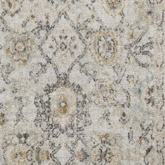8' Gray Ivory And Yellow Floral Distressed Runner Rug Photo 6