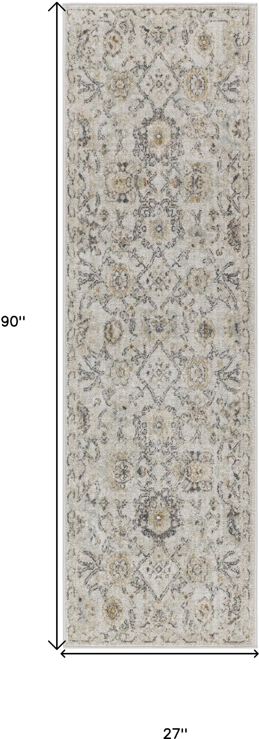 8' Gray Ivory And Yellow Floral Distressed Runner Rug Photo 3