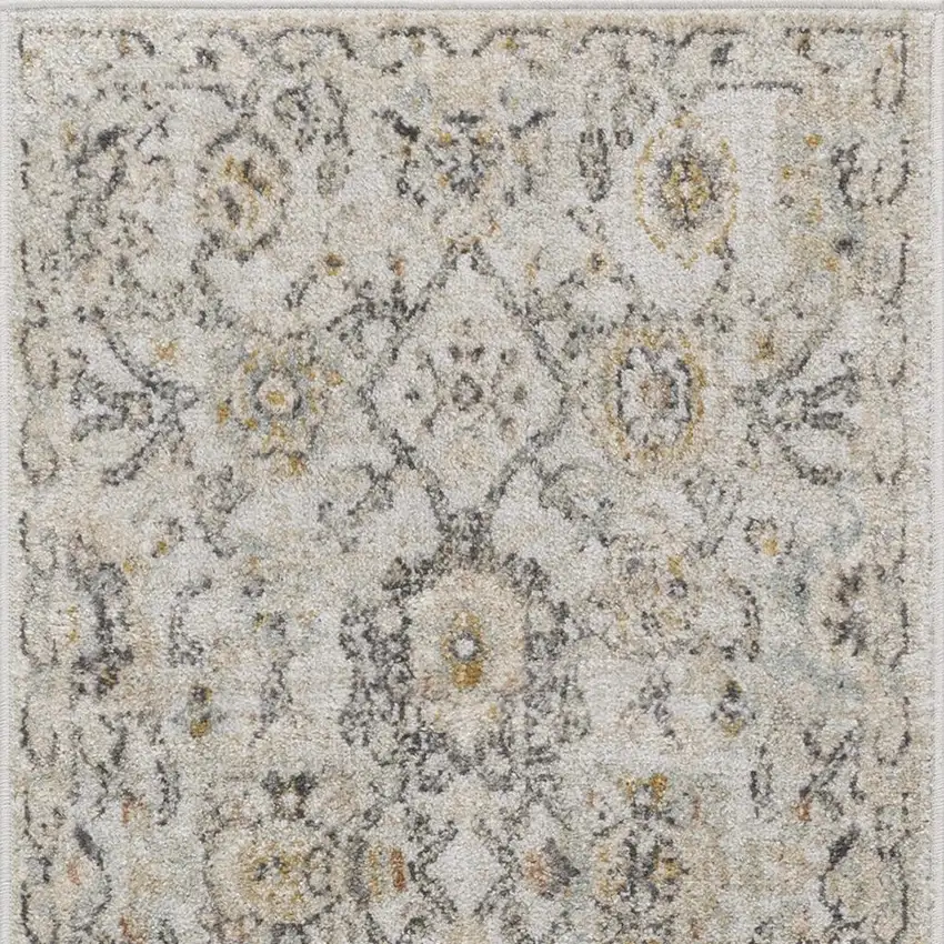 8' Gray Ivory And Yellow Floral Distressed Runner Rug Photo 4