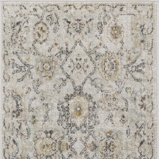 8' Gray Ivory And Yellow Floral Distressed Runner Rug Photo 7