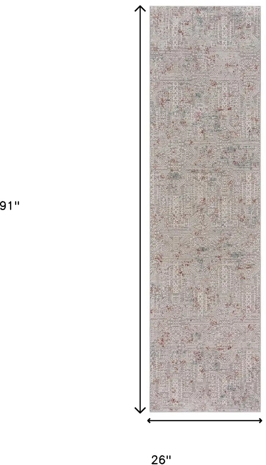 8' Gray Ivory Slate Blue And Wine Red Geometric Distressed Runner Rug Photo 6