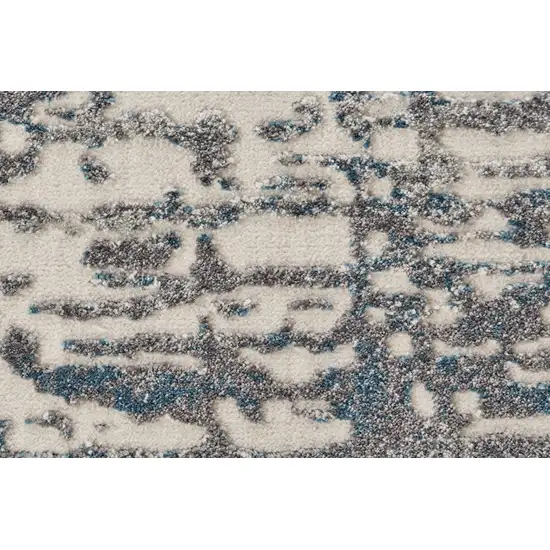 8' Gray Ivory and Blue Abstract Power Loom Runner Rug Photo 6