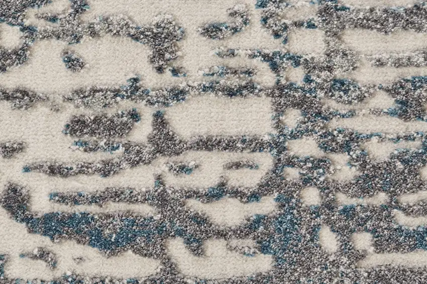 8' Gray Ivory and Blue Abstract Power Loom Runner Rug Photo 6
