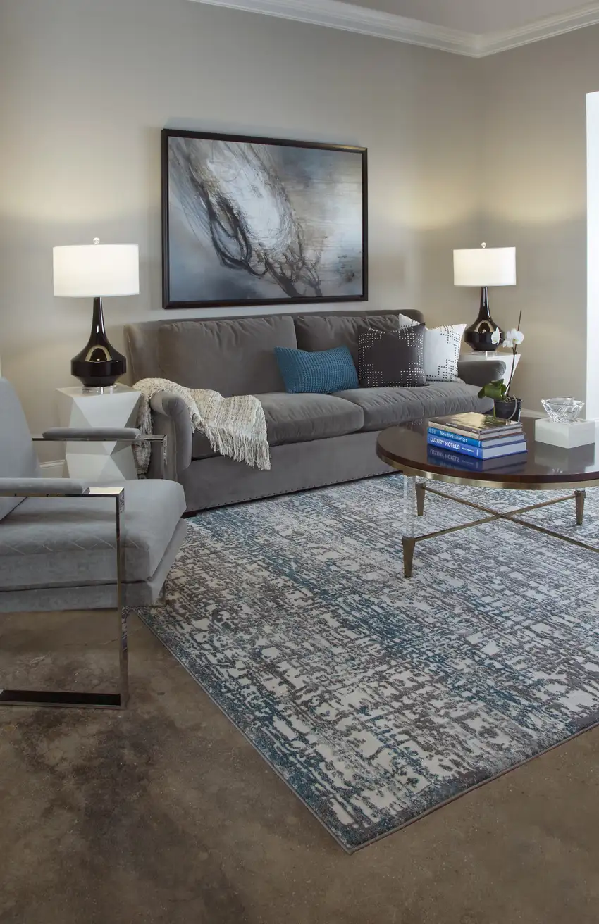 8' Gray Ivory and Blue Abstract Power Loom Runner Rug Photo 5