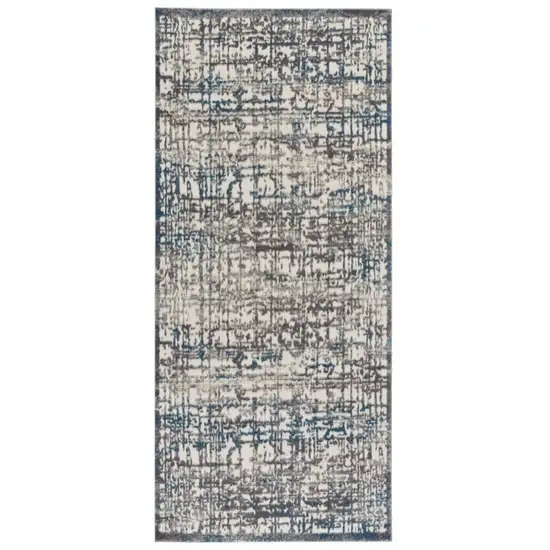 8' Gray Ivory and Blue Abstract Power Loom Runner Rug Photo 2