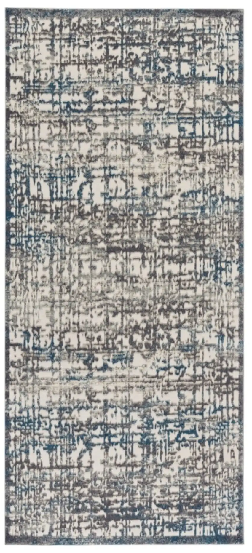 8' Gray Ivory and Blue Abstract Power Loom Runner Rug Photo 2