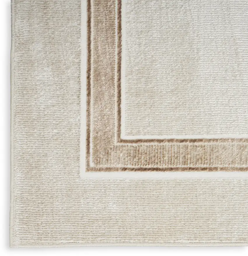 8' Gray Ivory and Cream Geometric Non Skid Runner Rug Photo 8