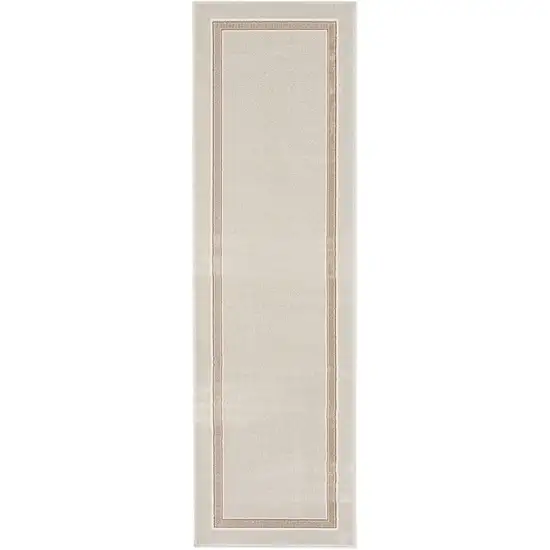 8' Gray Ivory and Cream Geometric Non Skid Runner Rug Photo 6