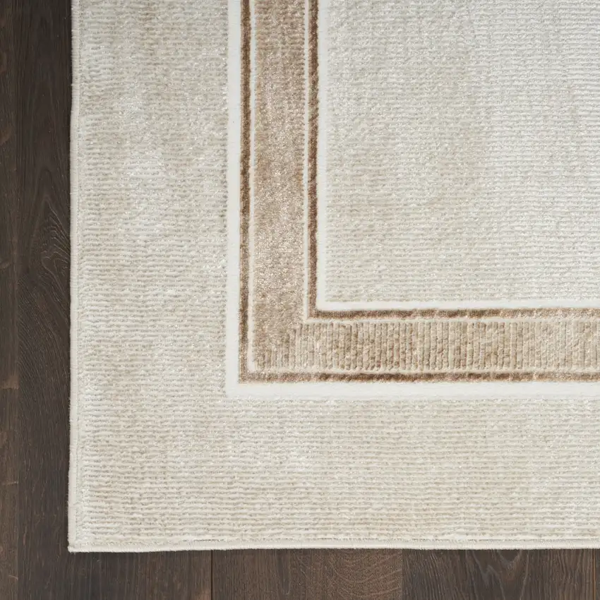 8' Gray Ivory and Cream Geometric Non Skid Runner Rug Photo 9