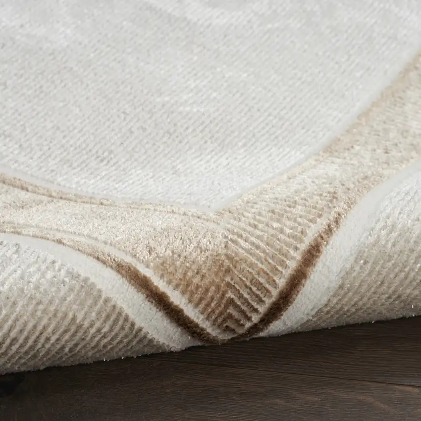 8' Gray Ivory and Cream Geometric Non Skid Runner Rug Photo 9