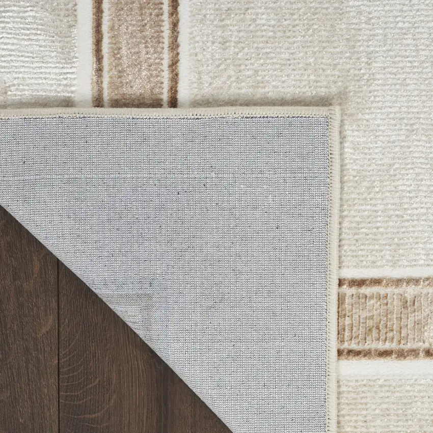 8' Gray Ivory and Cream Geometric Non Skid Runner Rug Photo 8
